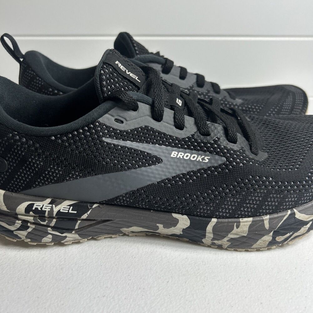 Brooks Revel 6 Shoes Mens Size 10.5 Black Camo Mesh Running Sneakers Luna Rock - Picture 2 of 10